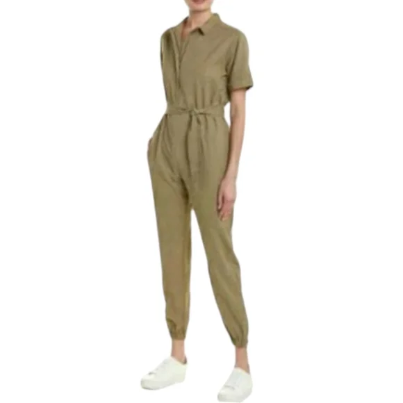 MONROW Utility Jumpsuit Revolve Olive Green Khaki Zip-Up Ankle Jogger Style M - Picture 10 of 10